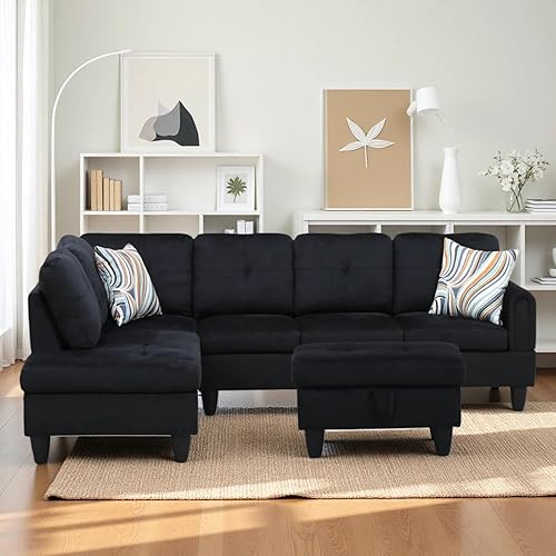 Sofá seccional en forma de L con diván y otomana de almacenamiento, sofá modular convertible de 3 piezas para juegos de muebles de sala y