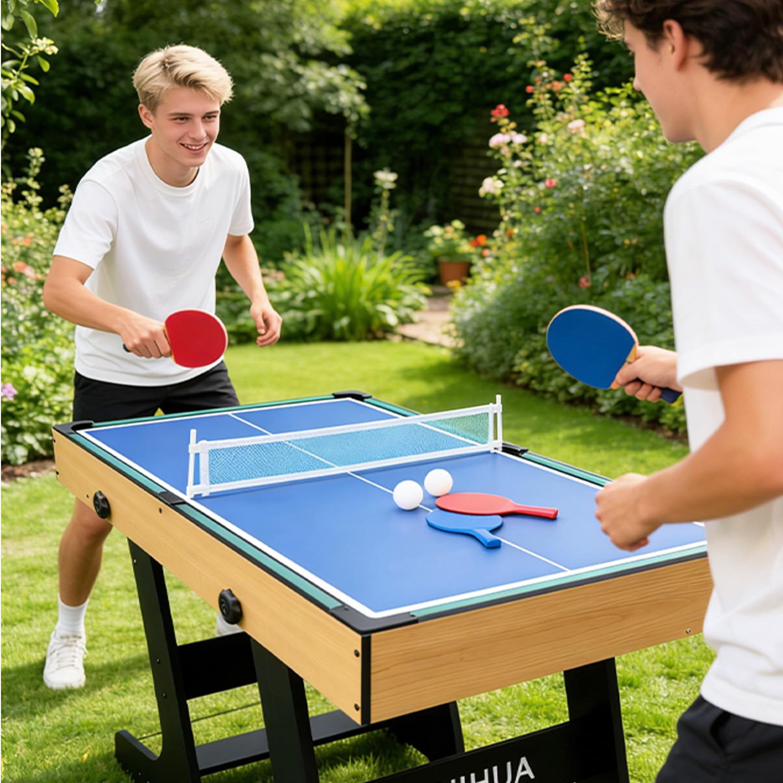 Mesa Multijuegos 12 en 1 Plegable con Futbolín, Billar, Tenis de Mesa, Hockey, Tejo, Bolos, Ajedrez, Damas, Backgammon y póquer, con Todos los Accesorios incluidos