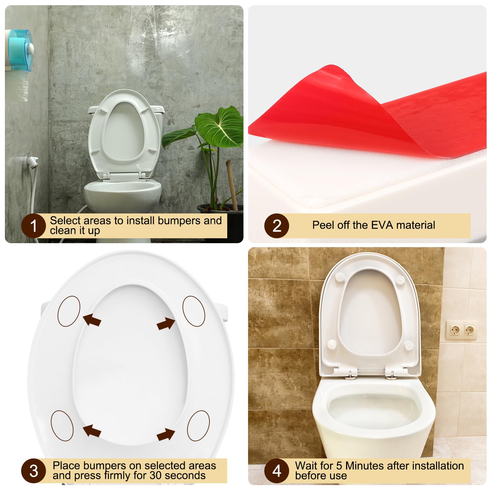 QUARKZMAN Set van 8 bumper wc-dikte 25 mm bumper bidet pads rubber vierkante zitting afstandhouder vervanging met sterke lijm voor wc-deksel