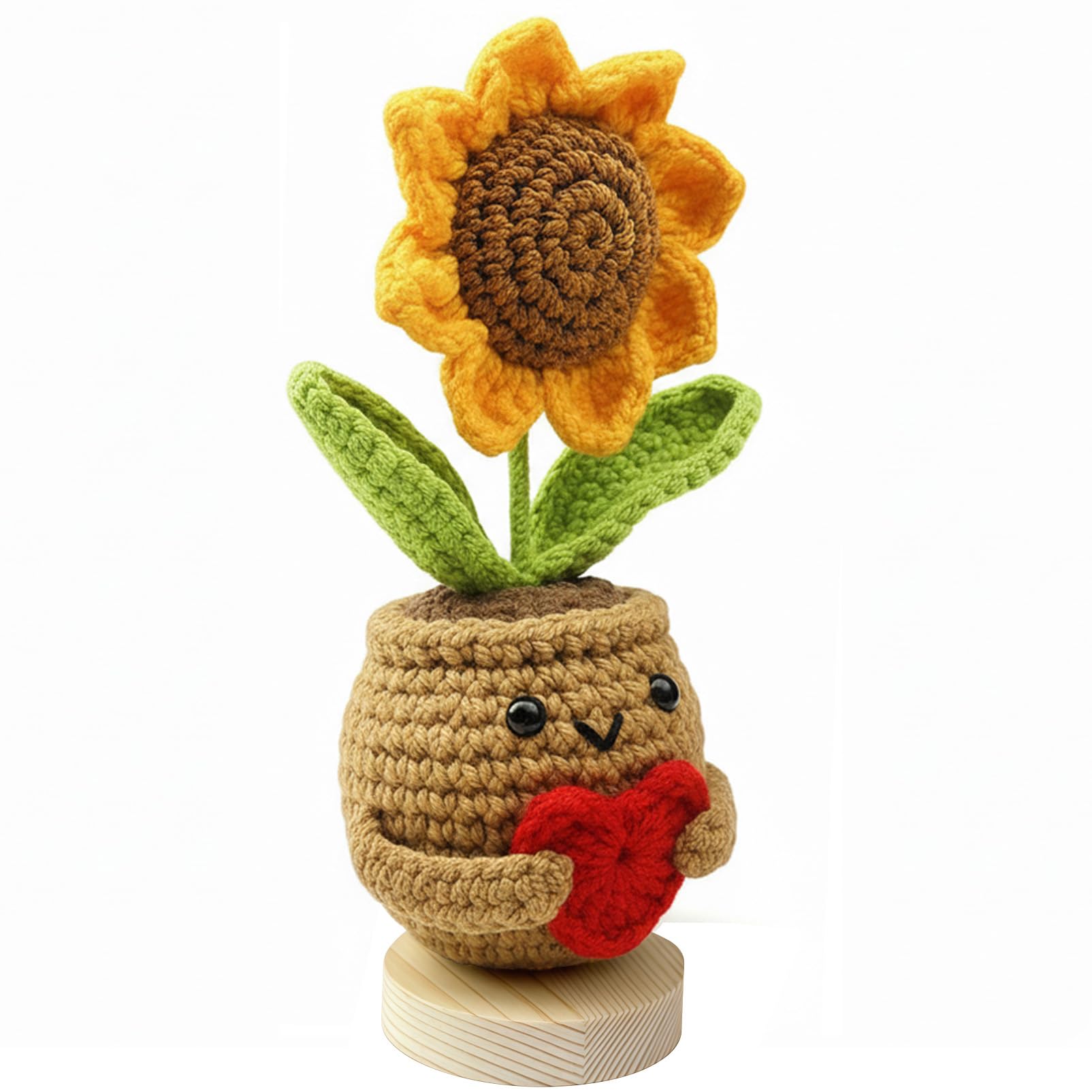 AUFIKR Handmade Crochet Sunflower Decor, Present for Her, Birthday Surprise for Women, Teacher Appreciation Gift, Cute Ornament for Home & Office (Yellow Sunflower with Base)