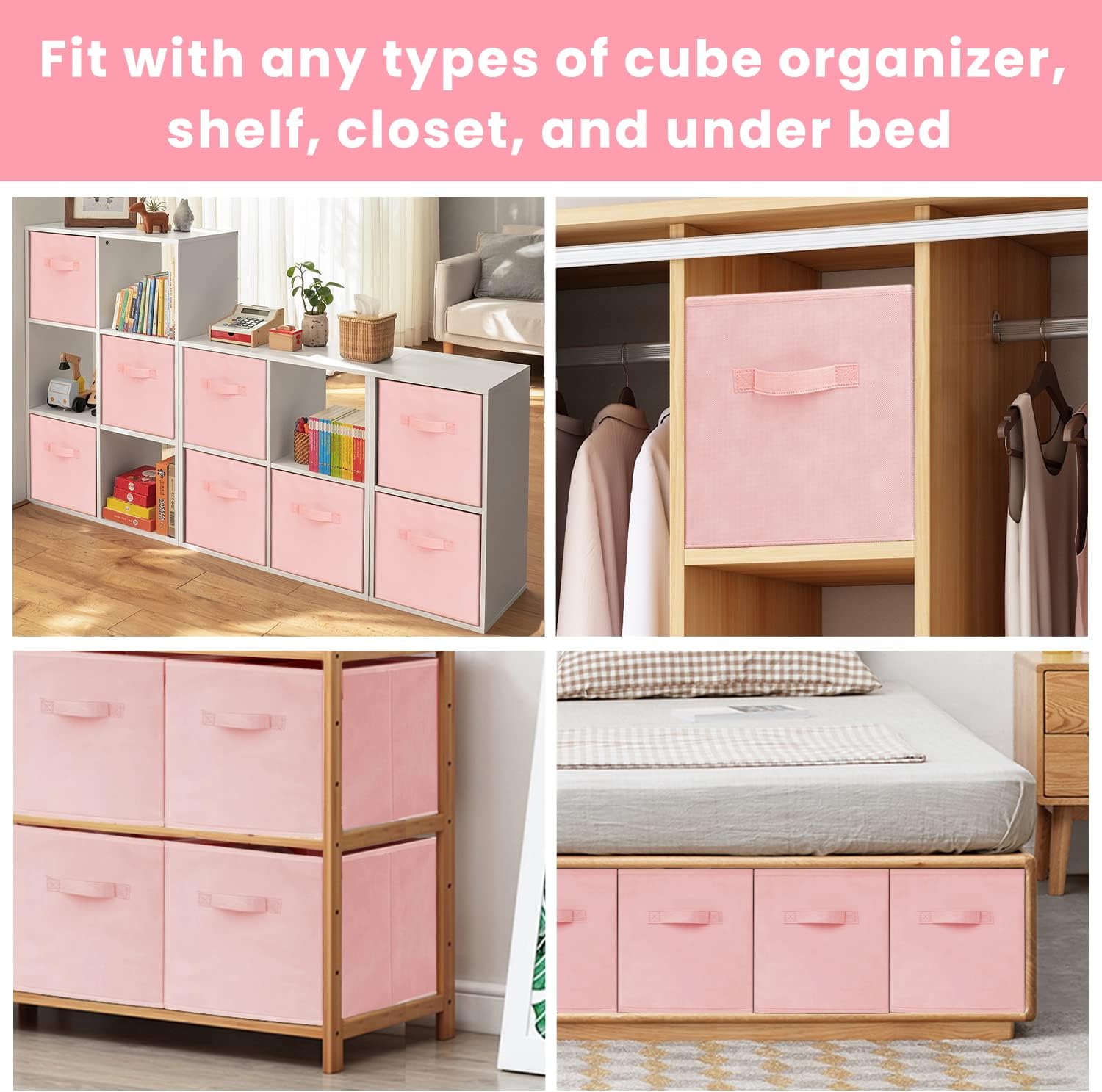 Criusia Storage Cubes - 11 Inch Heavy Duty Fabric Storage Bins for Shelves Closet, Cube Organizer - 8 Pack Collapsible Cube Storage Bins Baskets for Organizing Clothes Blankets Toys (Pink) - Image 7