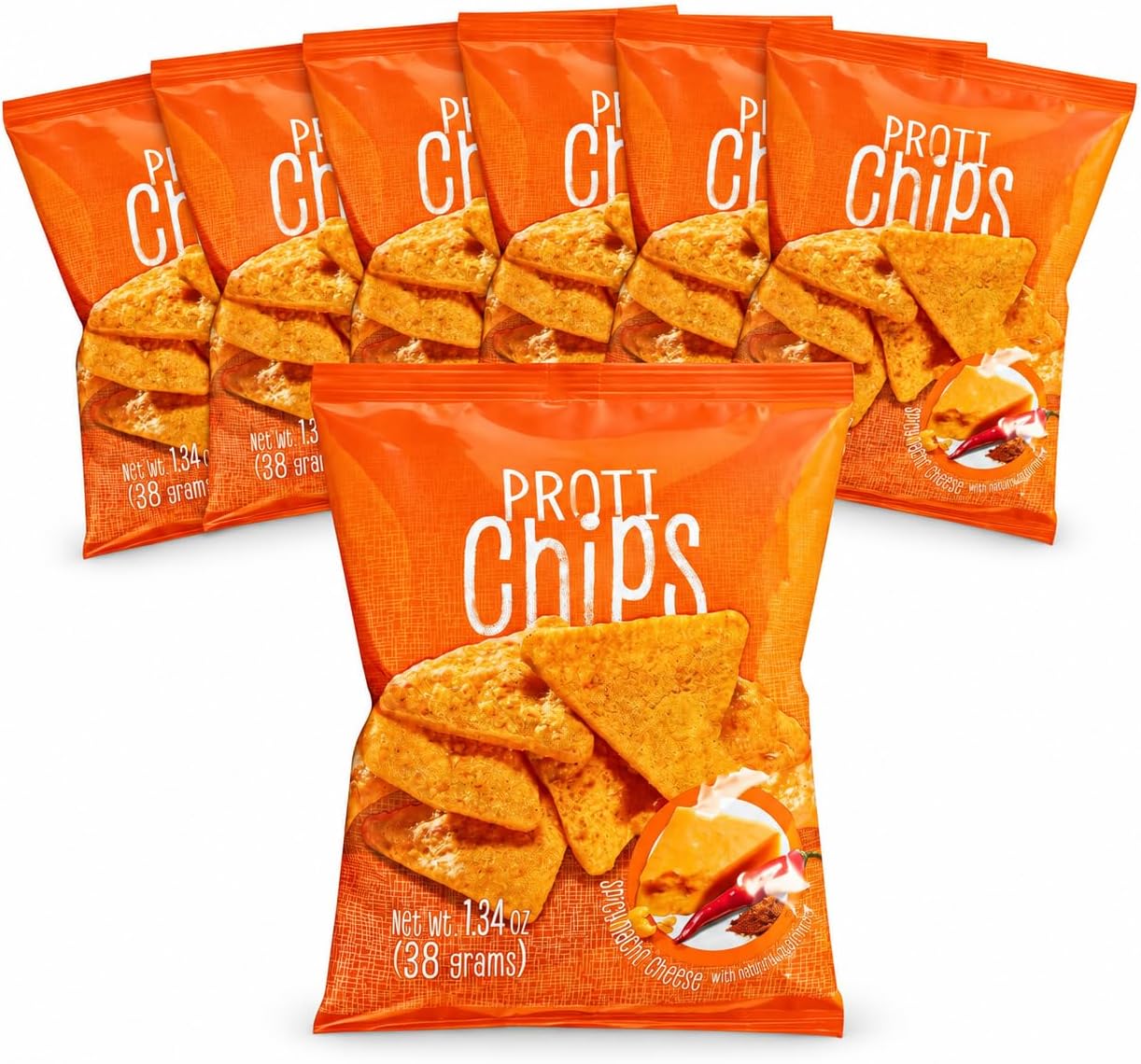 Protein Chips, Low Carb, High Fiber, High Protein, 7 Pack (Spicy Nacho Cheese)