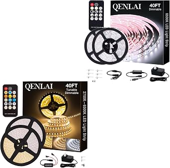 40ft Tunable LED Strip Lights 2700K-6500K & 40ft White LED Strip Lights