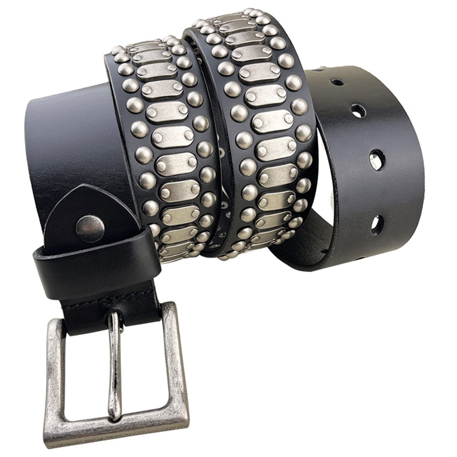 YOPADO Punk Rock 3 Row Studded Belt 105-125cm Length Metal Silver Rivet in Circular Hip Hop Belts for Great for Jeans Pants(105cm/waist:34