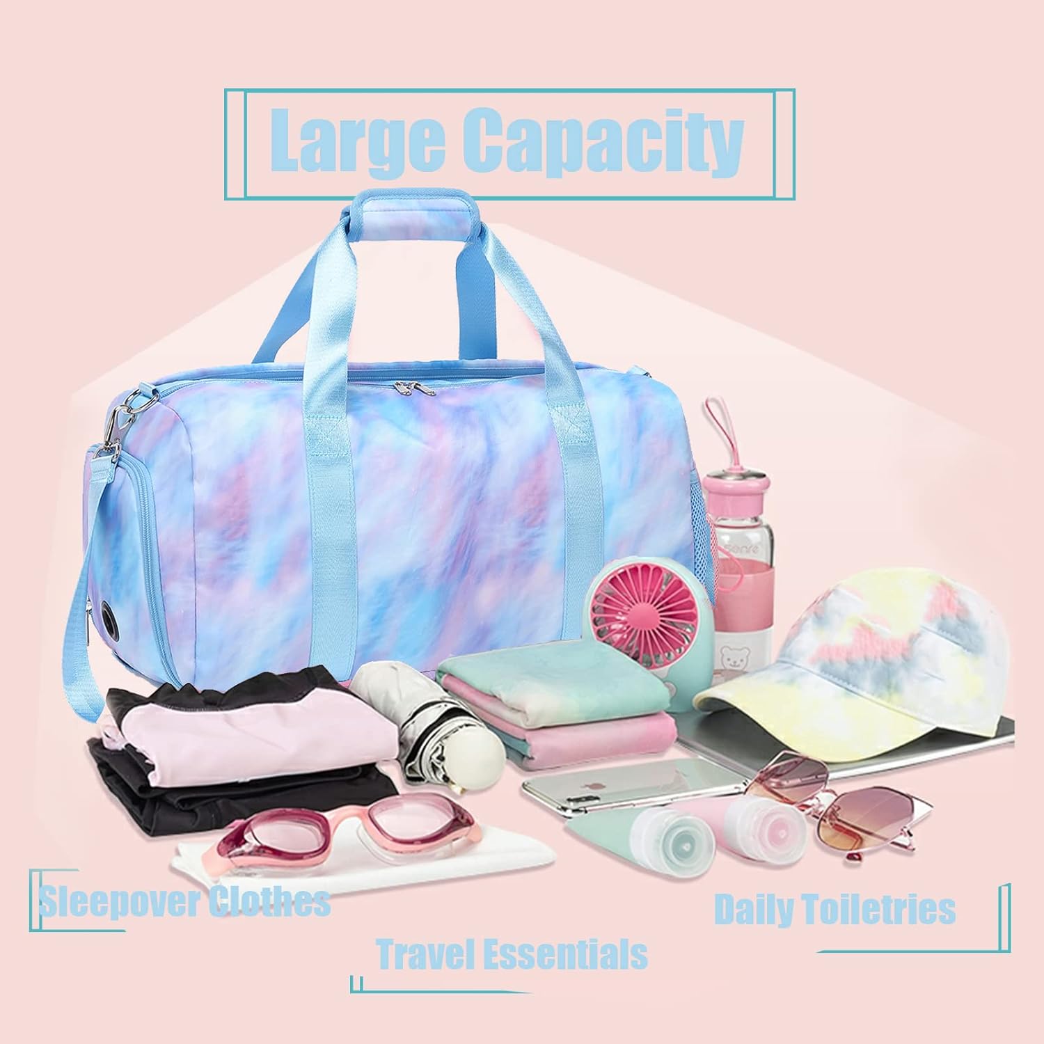 Jumpopack Dance Bag Girls Duffle Bags Teen Sports Gym Bags Weekender Sleepover Overnight Bag with Shoe Compartment and Wet Pocket