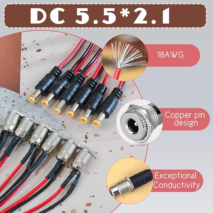 Conector Jack 5.5x2.1mm para DC - Paquete de 6 miniatura 2