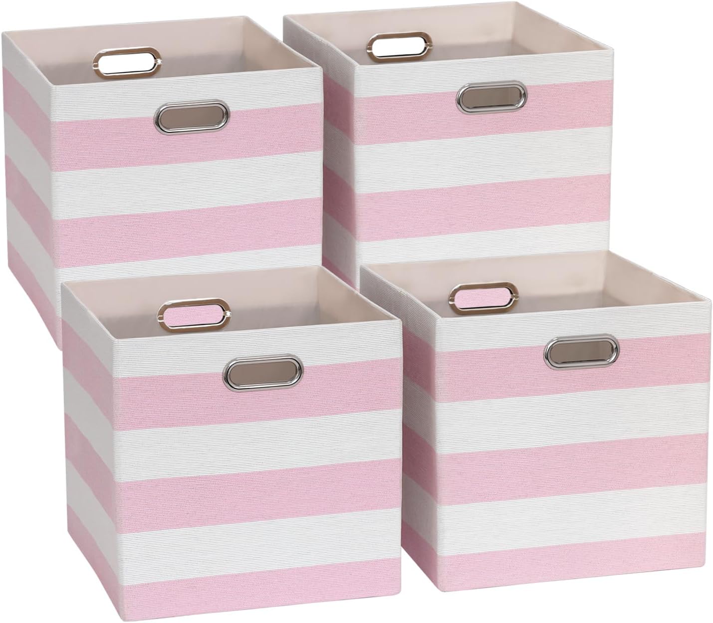 13x13x13 Storage Cube Bins, Foldable Storage Cubes Cubby Baskets Organizer Cloth Bins for Cube Storage Organizing Shelf Closet, Pack of 4, Pink/White Stripe Pink/White 13"x13"x13"