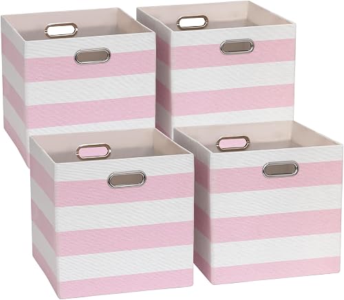 13 x 13 x 13 Inch Linen Stripe Storage Cubes for Home Organizing, Pack of 4