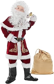 Halfjuly Santa Costume for Kids 12pcs Set Christmas Party Santa Claus Suit for Boys Red Deluxe Velvet Child Cosplay L