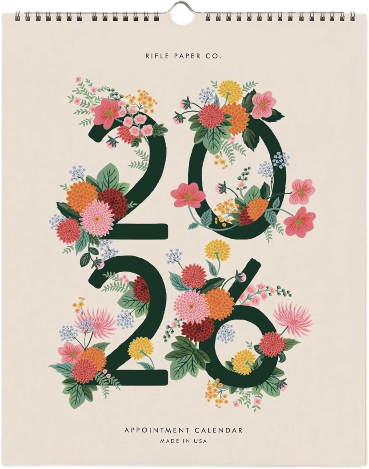 RIFLE PAPER CO. Appointment Calendar, Dated for the Months of January - December 2026, Space for Everyday and Monthly Notes, Remember Birthdays & Anniversaries (15" L x 12" W), Dahlia