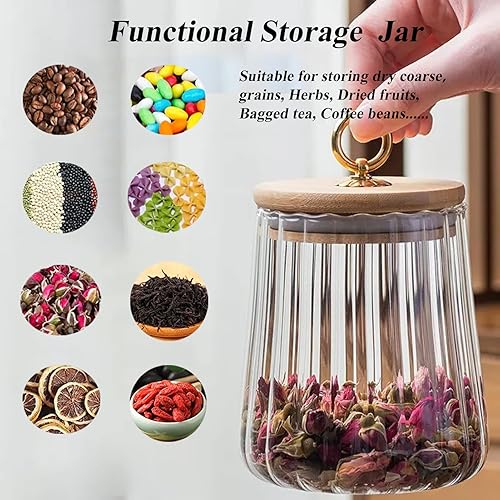 Miniatura 6 de Viovian Contenedor de café de almacenamiento de vidrio de 22.0fl oz con tapa hermética y cucharas, recipientes decorativos de pétalos para granos de