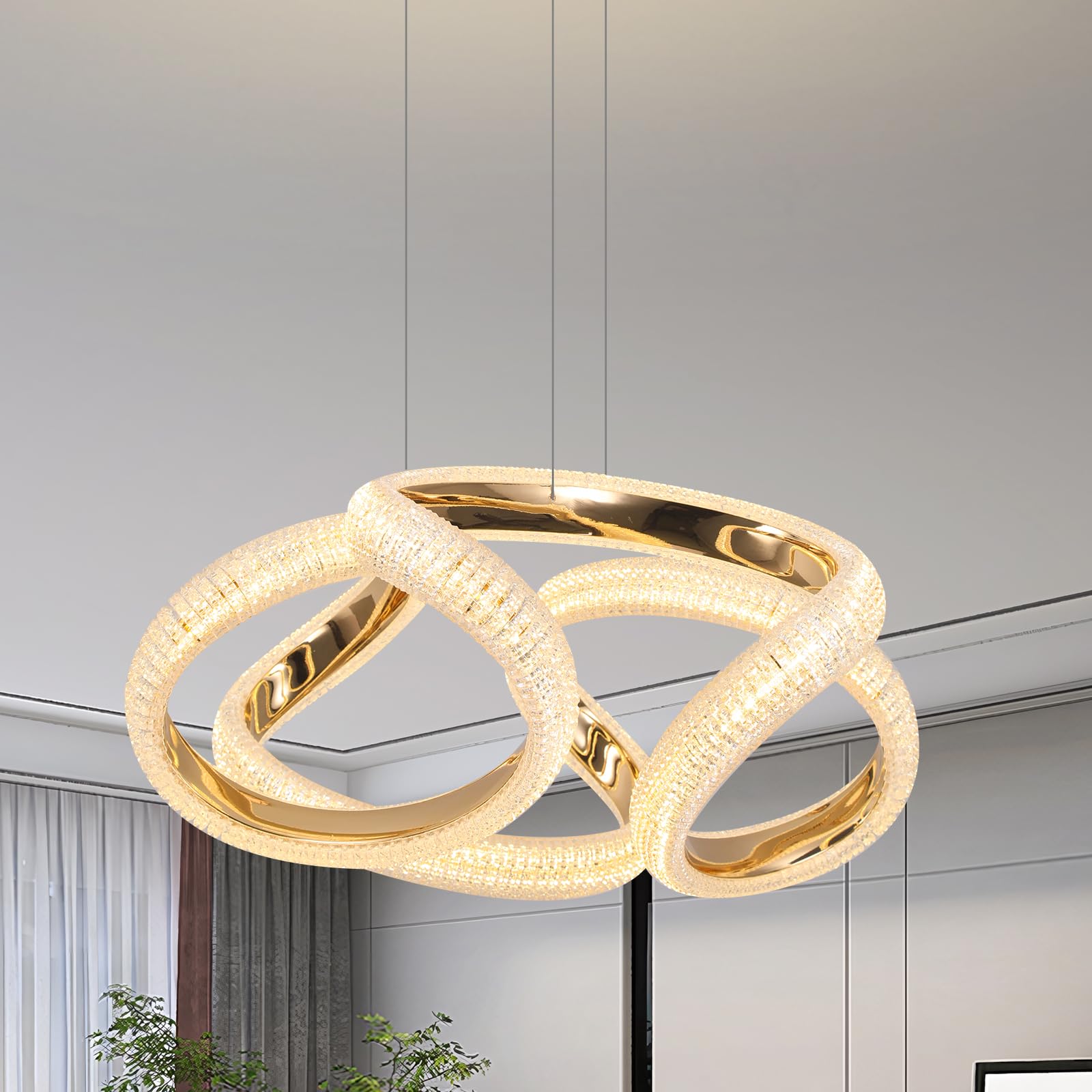 YATAI Bedroom LED Chandelier, Modern Electro-gilding Gold Creative Shape Chandelier Light for Dining Room Table, Kitchen Table Island, Bedroom, Acrylic Adjustable Color Temperature Chandelier Lamp