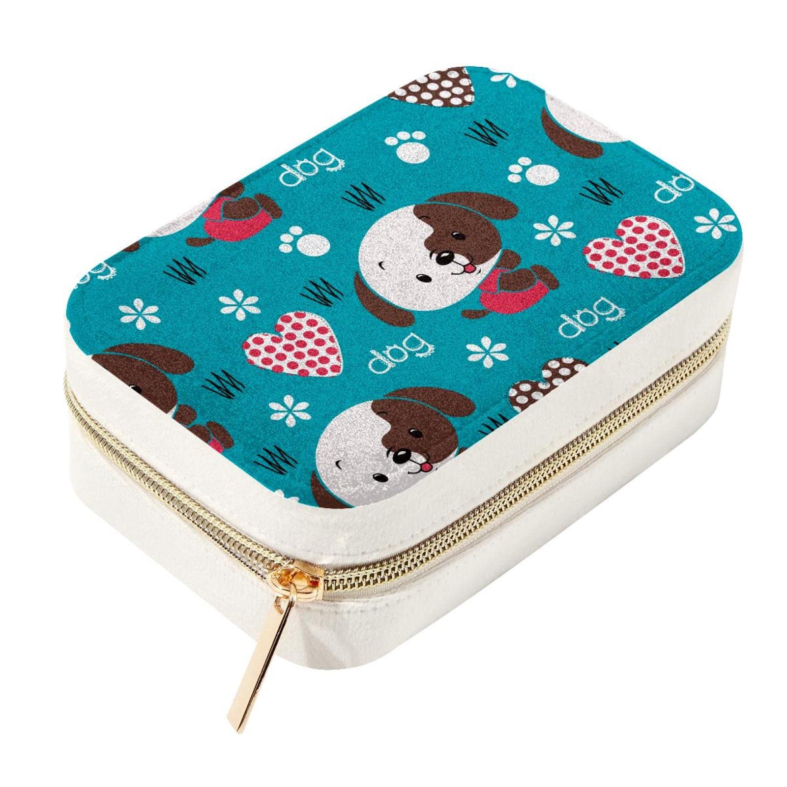 Boîte de rangement pour bijoux chien mignon, zippée 15cm