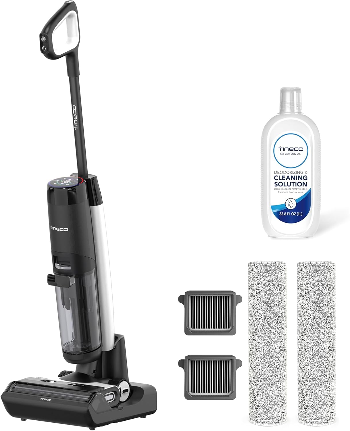 Tineco Floor ONE S7 FlashDry & 33.8 OZ Floor Cleaning Solution & Replacement 2 HEPA Assembly 2 Brush Roller Set, Cordless Wet Dry Vacuum Floor Cleaner and Mop