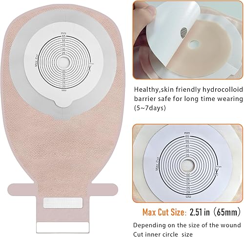 Miniatura 3 de 50 bolsas de colostomía, suministros de ostomía de 0.591 in a 2.559 in, bolsa drenable de una sola pieza para cuidado del estoma de leostomía, corte