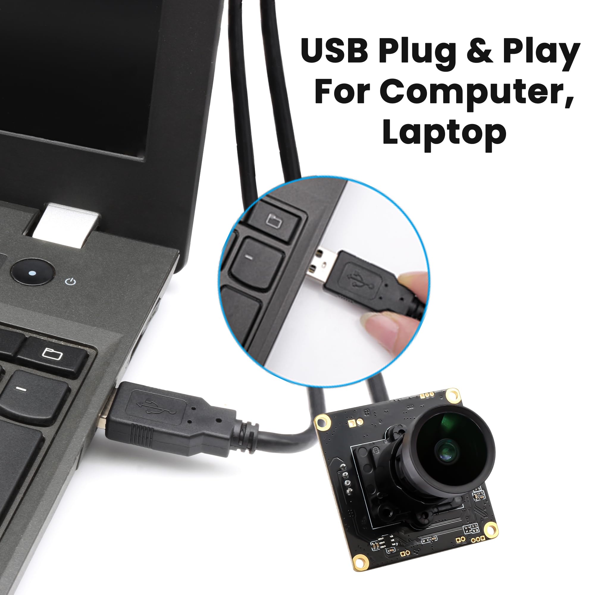 Svpro Module de caméra USB 1080P Starlight 0,0001 Lux F1.6 Grand angle 110° sans distorsion Plug & Play