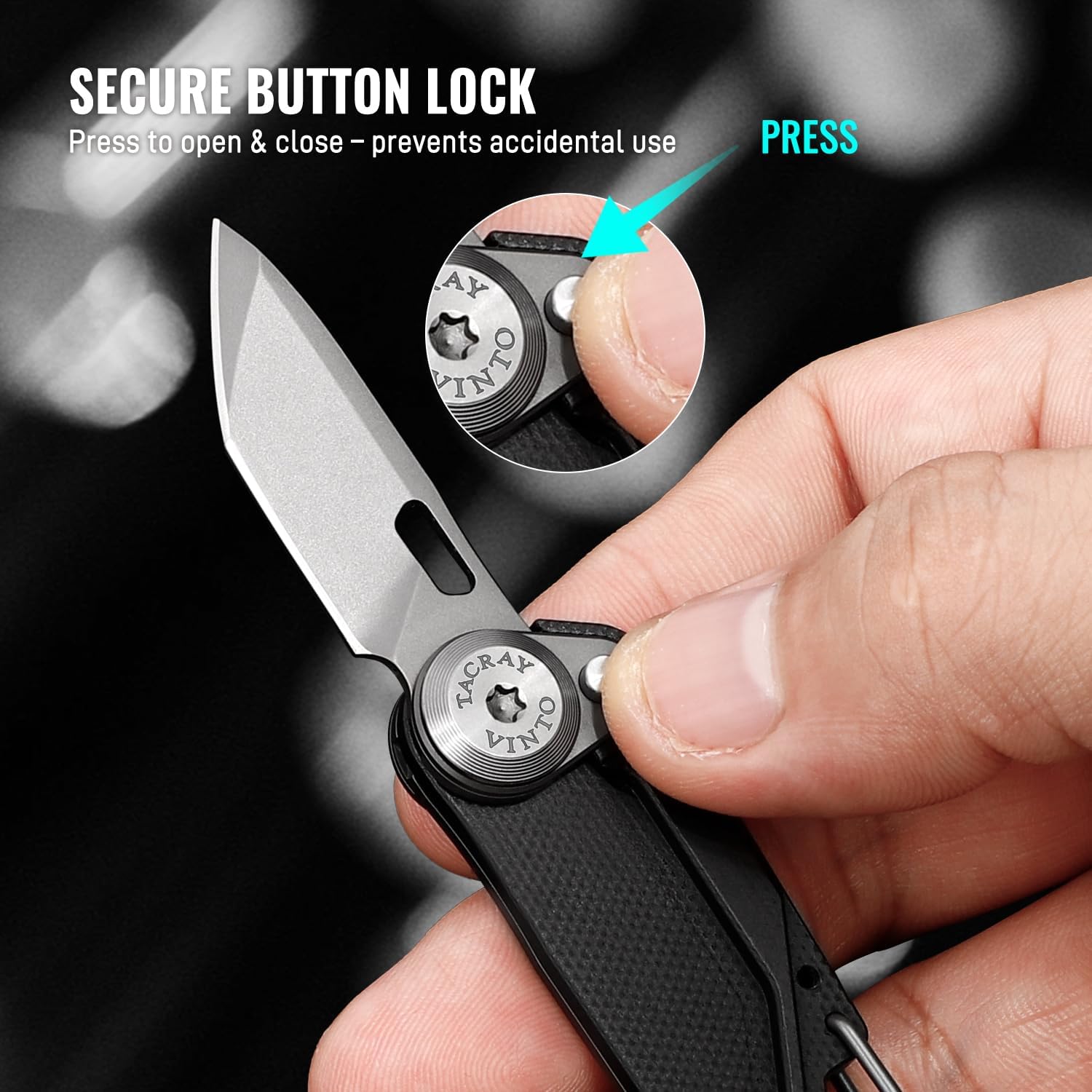 TACRAY Vinto 5-in-1 Small Pocket Knife – Ultra-Light Compact Multitool with Utility Knife, Seatbelt Cutter, Bottle Opener, Flathead Screwdriver & Keyring Attachment for Everyday Carry (Black)