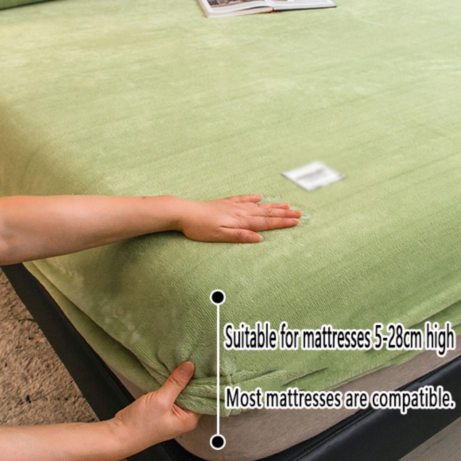 Sábana Bajera Ajustable de Invierno de 180 x 200 cm Protectores de Colchón de Felpa mullida de Tacto de Cachemira de Punto de Forro Polar para Cama con somier cubrecolchón con Goma elástica