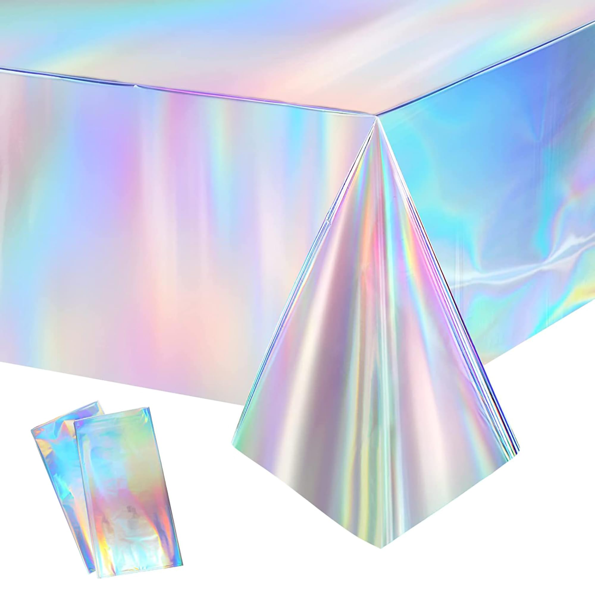 GREATRIL Iridescent Party Table Cloths Disposable Tablecloth for Mermaid/Under Sea/Frozen Theme Birthdays Party Decorations Rectangle Tablecover 54'' x 108'' - 2 Packs