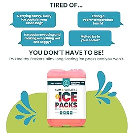 Healthy Packers Reusable Ice Packs for Lunch Bags and Coolers (Set of 4) - Slim & Long Lasting Freezer Packs for Lunch Box - Ideal Cool Pack for Lunchbox, Cooler, Cooler Bag (Red)
