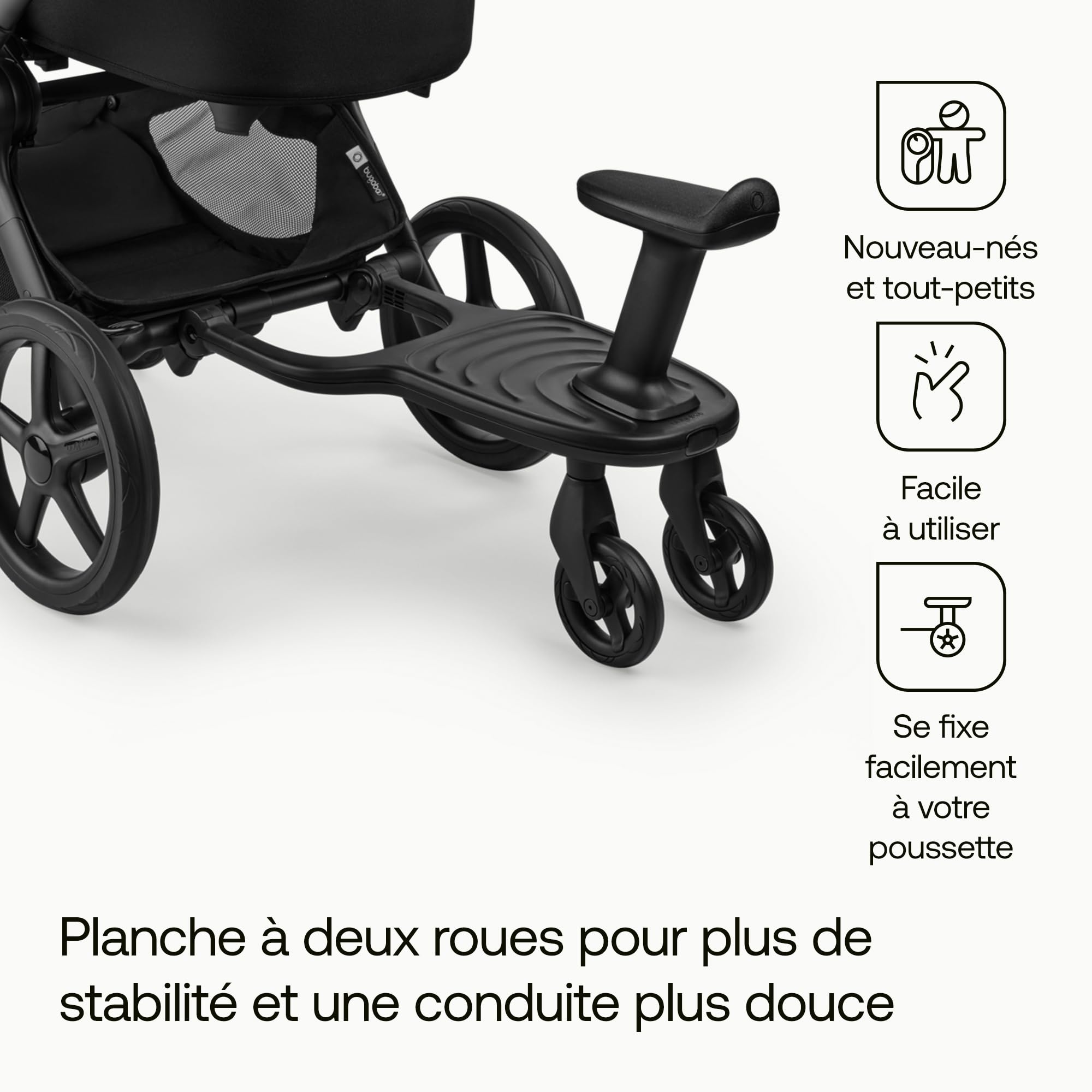 Planche à roulette confort+ de Bugaboo avec siège amovible - Pour enfants en bas âge avec option assise ou debout - Compatible avec toutes les poussettes Bugaboo - 2 roues pour plus de confort