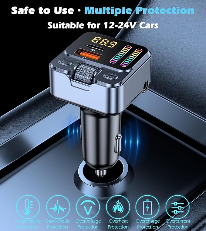 Adaptador Bluetooth 5.3 FM 42W Carga Rápida USB-C + USB-A miniatura 6