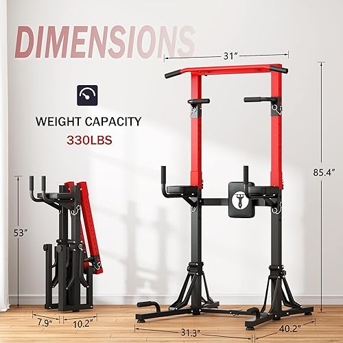Miniatura 4 de SogesHome Barra de dominadas plegable y soporte de inmersión, estación de inmersión de entrenamiento de fuerza de pie ajustable, estación de