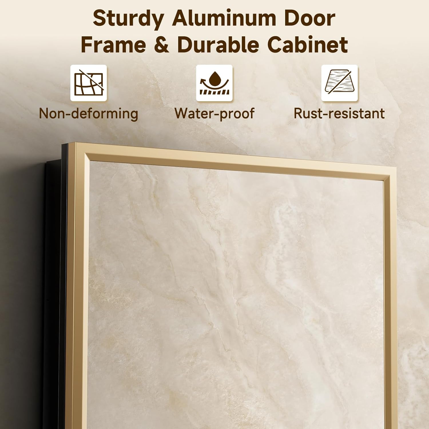 Condition photo showing New/Like New for 14“ x 24”gold medicine cabinets for bathroom with mirror, aluminum alloy framed mirror, recessed or surface wall-mounted metal bathroom vanity mirror with storage cabinet(recessed size12.85"x22.85") gold 14" x 24”