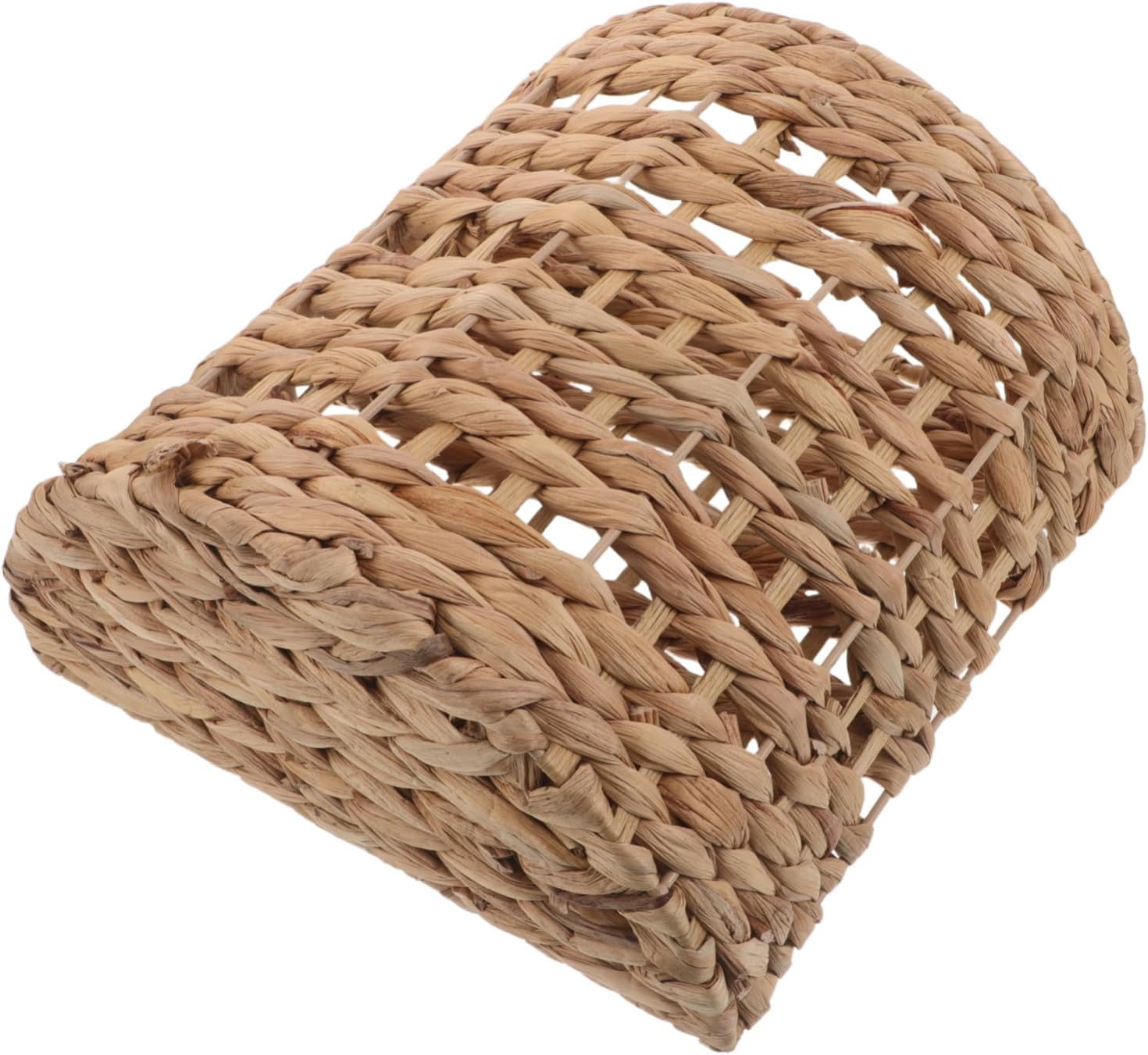 Handmade Straw Hanging Basket for Front Door or Entryway, Rustic Semicircular Farmhouse Magazine Holder with Versatile Organizing Utility and Natural Decorative Appeal, Beige Wall