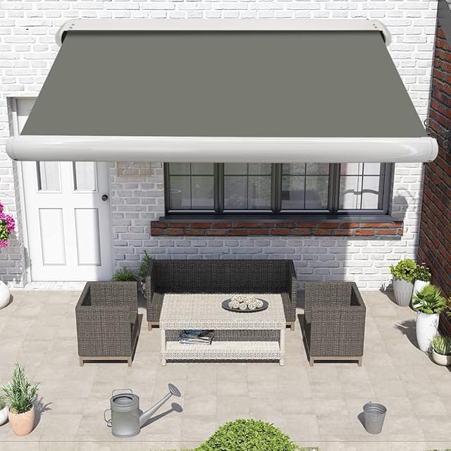 Green Bay 4.5x3M Grey Full Cassette Electric Retractable Garden Patio Canopy Awning Remote Controlled