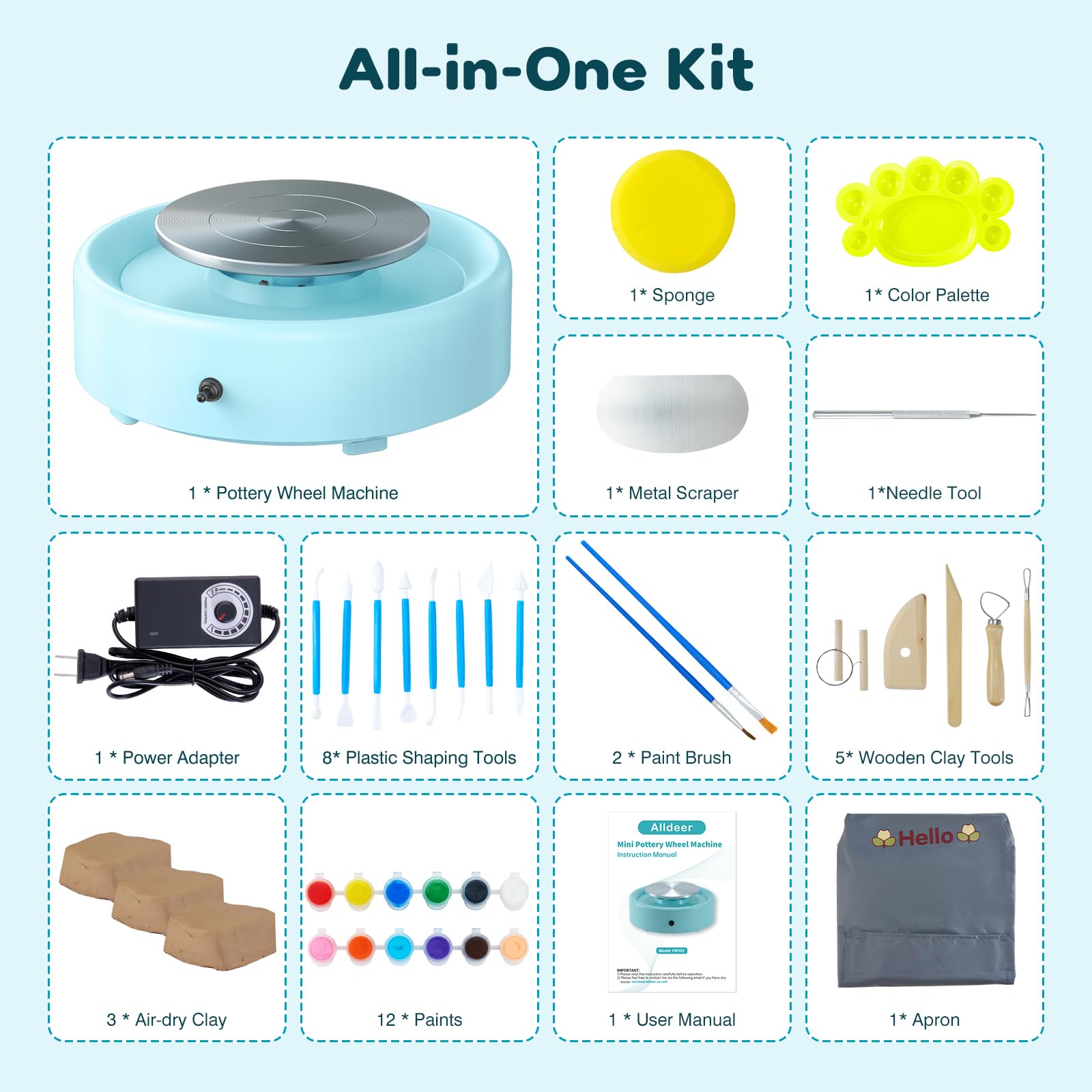 Alldeer Mini Pottery Wheel - Beginner Clay Kit -9