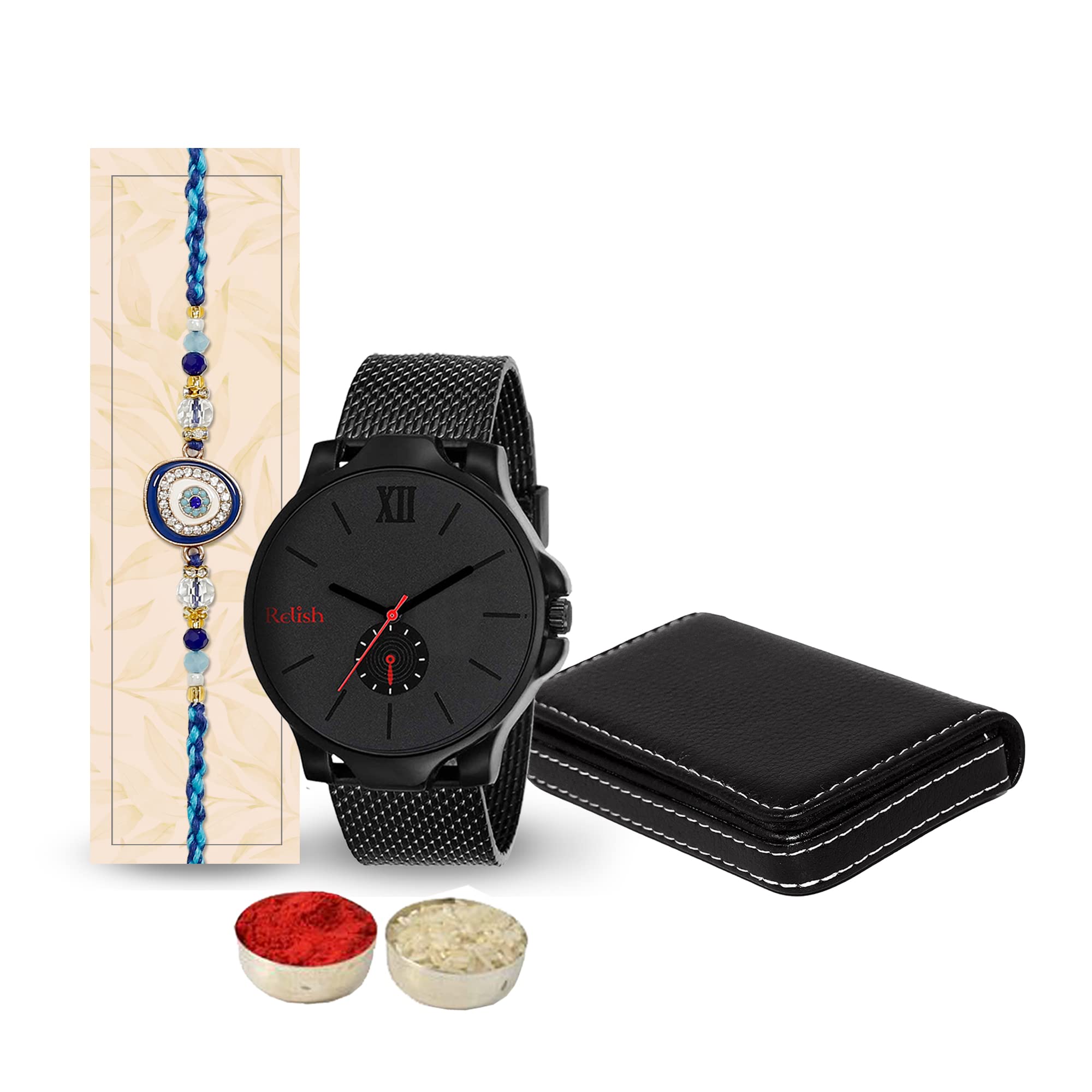 Relish Designer Rakhi | Gift Combo Analog Watch with Card Holder Rakhi Combo for Brother | Rakhi Gift for Brother (B0C5HZ9ZWD) Amazon Price History, Amazon Price Tracker