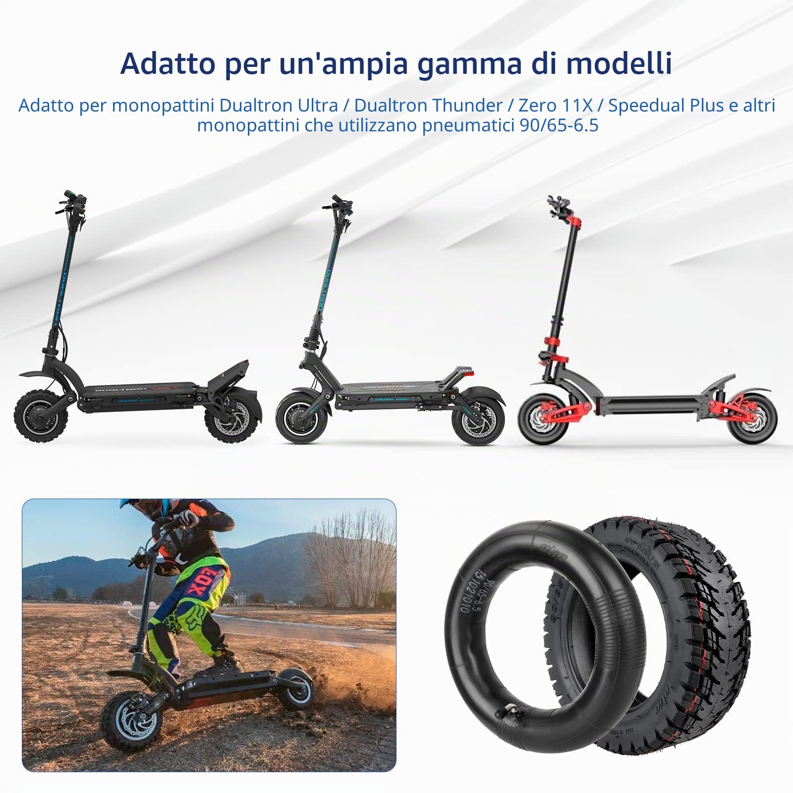 ulip 90/65-6,5 Pneumatici Offroad + Camera d'aria, Pneumatici Offroad Tubeless, per Dualtron Ultra Thunder Zero 11X Speedual Plus scooter, Pneumatici da 28 cm
