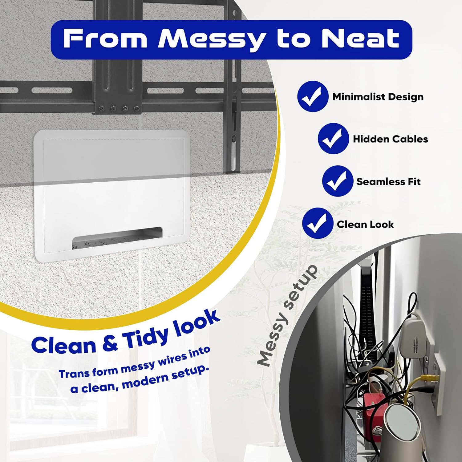 9" in Wall Media Box - Recessed Enclosure to Hide Wires for Apple, Roku, Fire TV | Structured Cable Organizer with Ventilation | No Drilling Needed for Mounting Brackets