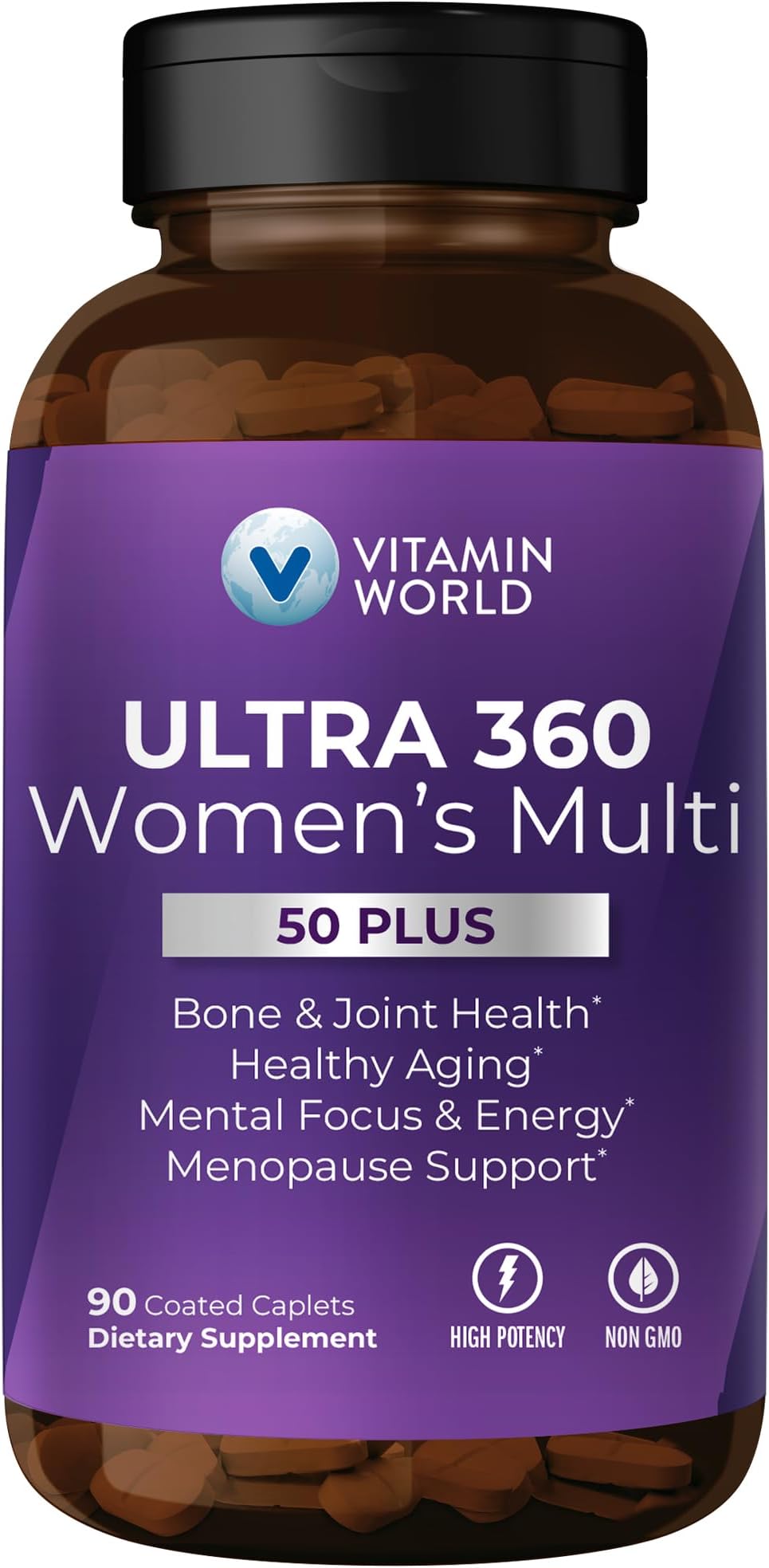 Vitamin World Ultra 360 Multivitamin for Women 50 Plus, Women's 50+ Multivitamin with Minerals & Herbs for Menopause Support, Supplement with Vitamin B, D, E & Zinc for Healthy Aging, 90 Caplets