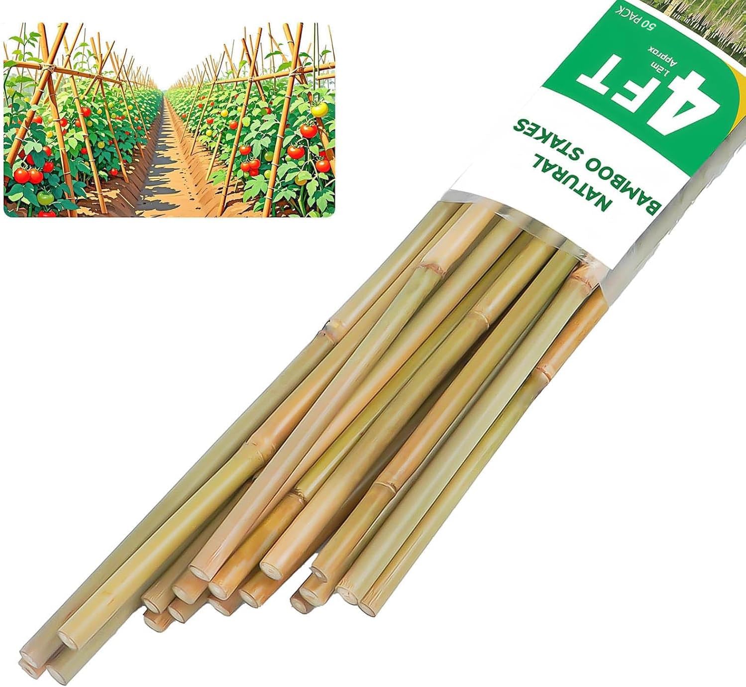 Natural Bamboo Plant Stakes 93in (Approx 8ft) 1" D for Tomatoes, Beans, Flowers, Potted, Climbing Plants 10pcs
