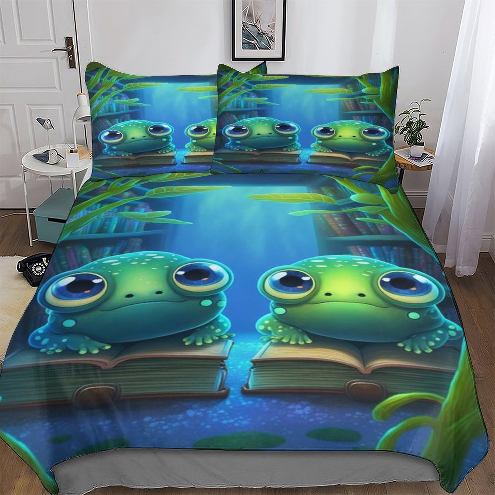 Housse de couette grenouille 3D en microfibre zippée, parure de lit King 220x240cm durable