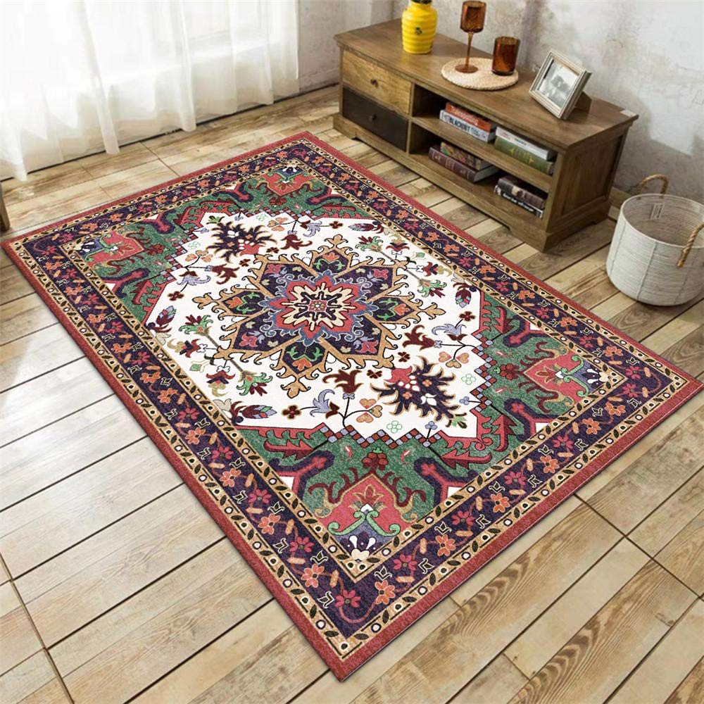 Tapis vert blanc rouge résistant aux taches et vintage facile à nettoyer pour salle à manger
