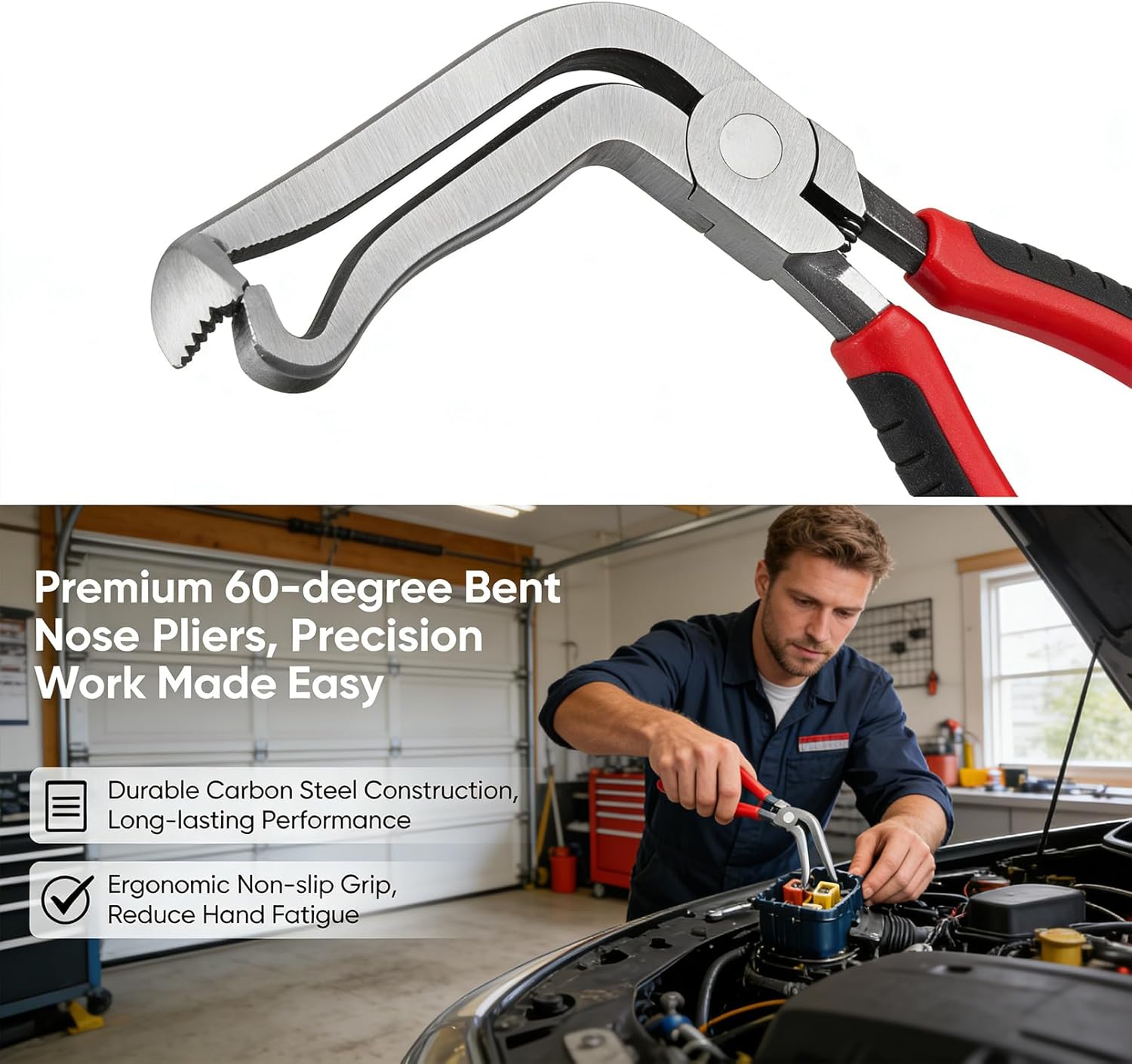 Saker 5-Piece Automotive Electrical Disconnect Pliers Kit, Carbon Steel Connector & Clip Removal Tools with 60° Angled Reach, Double-Ended Separator, Non-Slip PVC Handles for Auto Repair