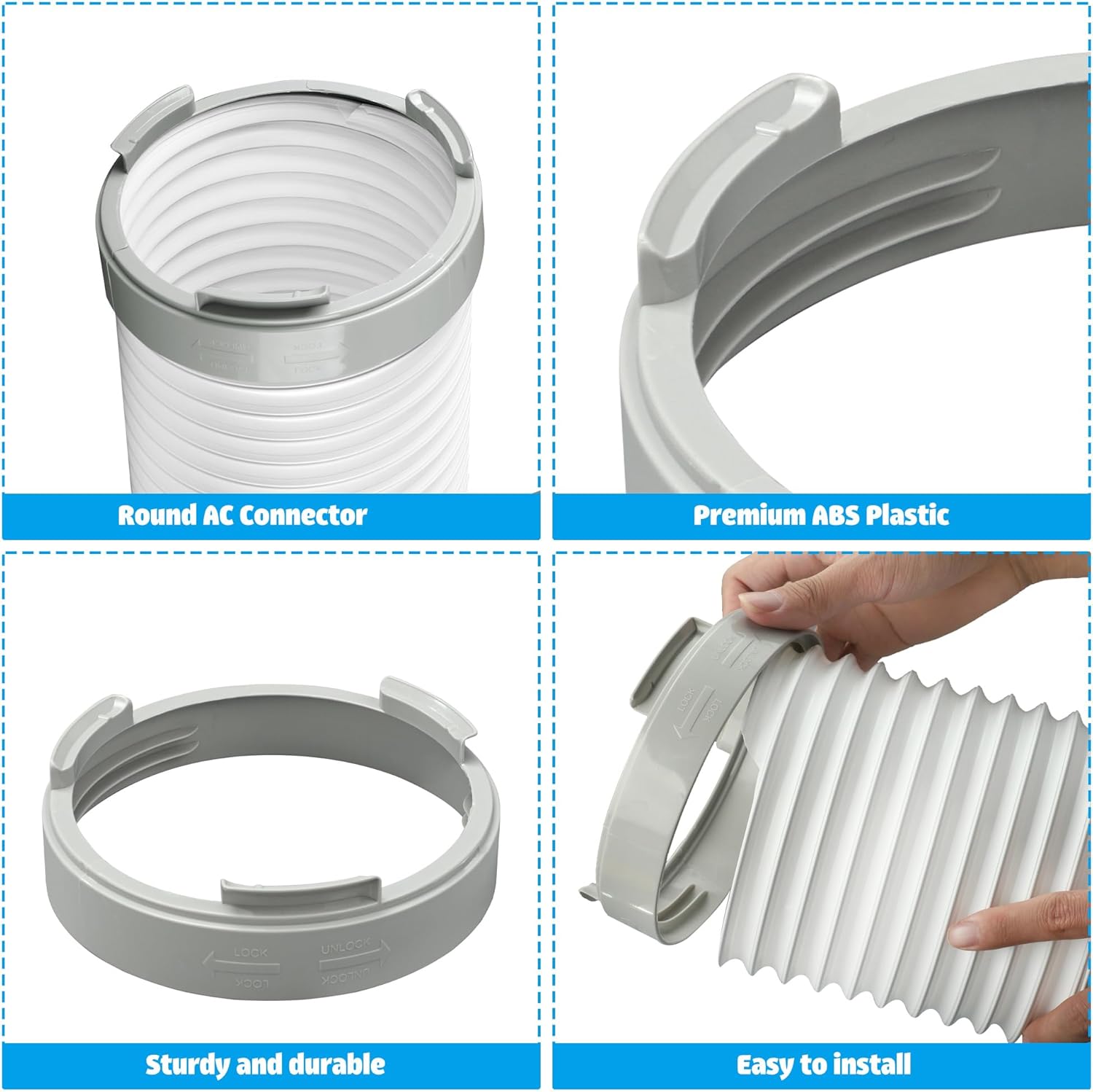 Portable Air Conditioner Exhaust Hose Coupler 5.9 Inch AC Exhaust Hose Window Adapter Round Connector AC Unit Tube Connector for Air Conditioning Accessories (Round)