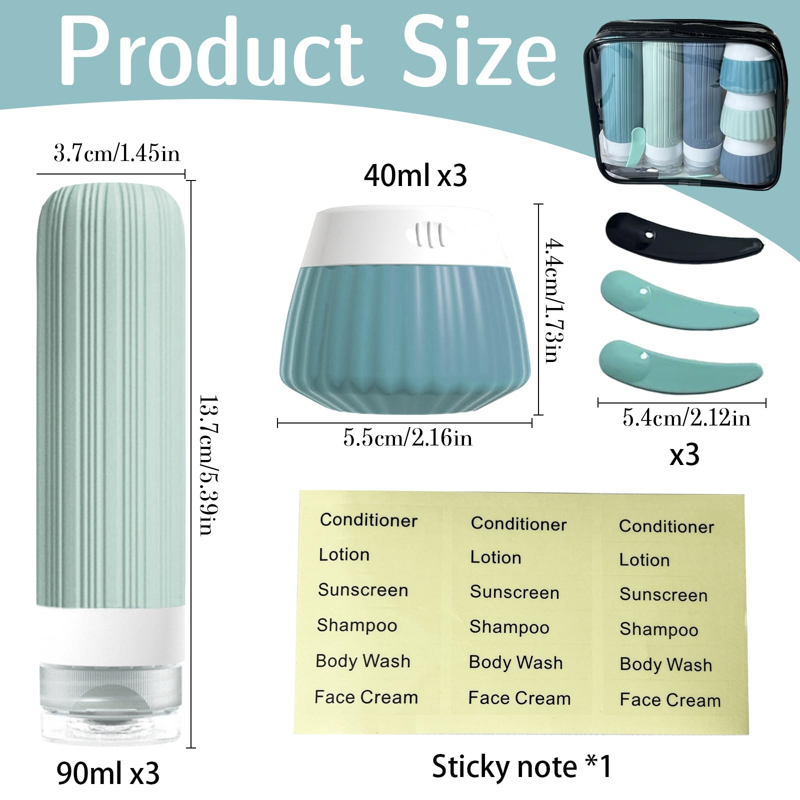 DIGNFENG Set 6 Pezzi Flaconi da Viaggio in Silicone 90ml +40ml, C | ontenitori per Liquidi Antiperdita, Kit Aereo con Trousse, Accessori Mini Size