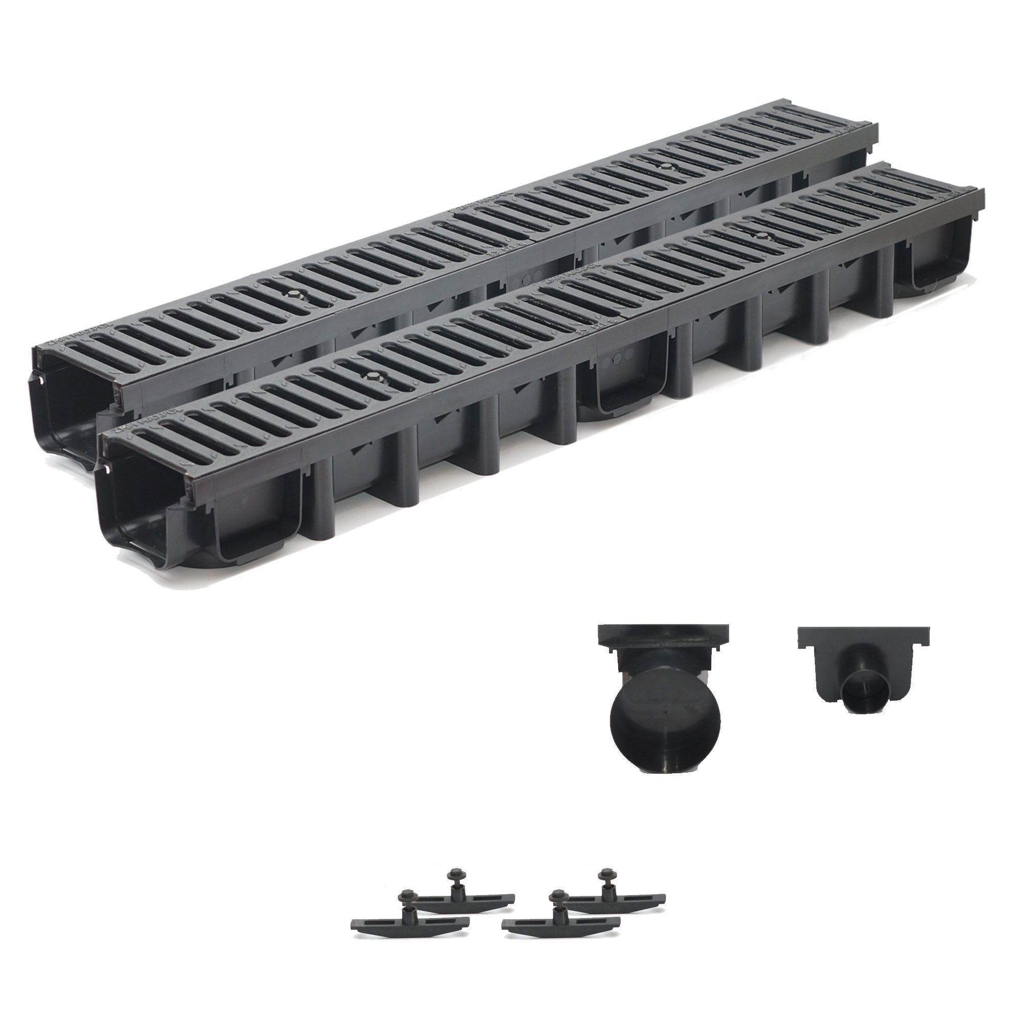2m Entwässerungsrinne Belastungsklasse C250, 98mm Gußrost komplett SET