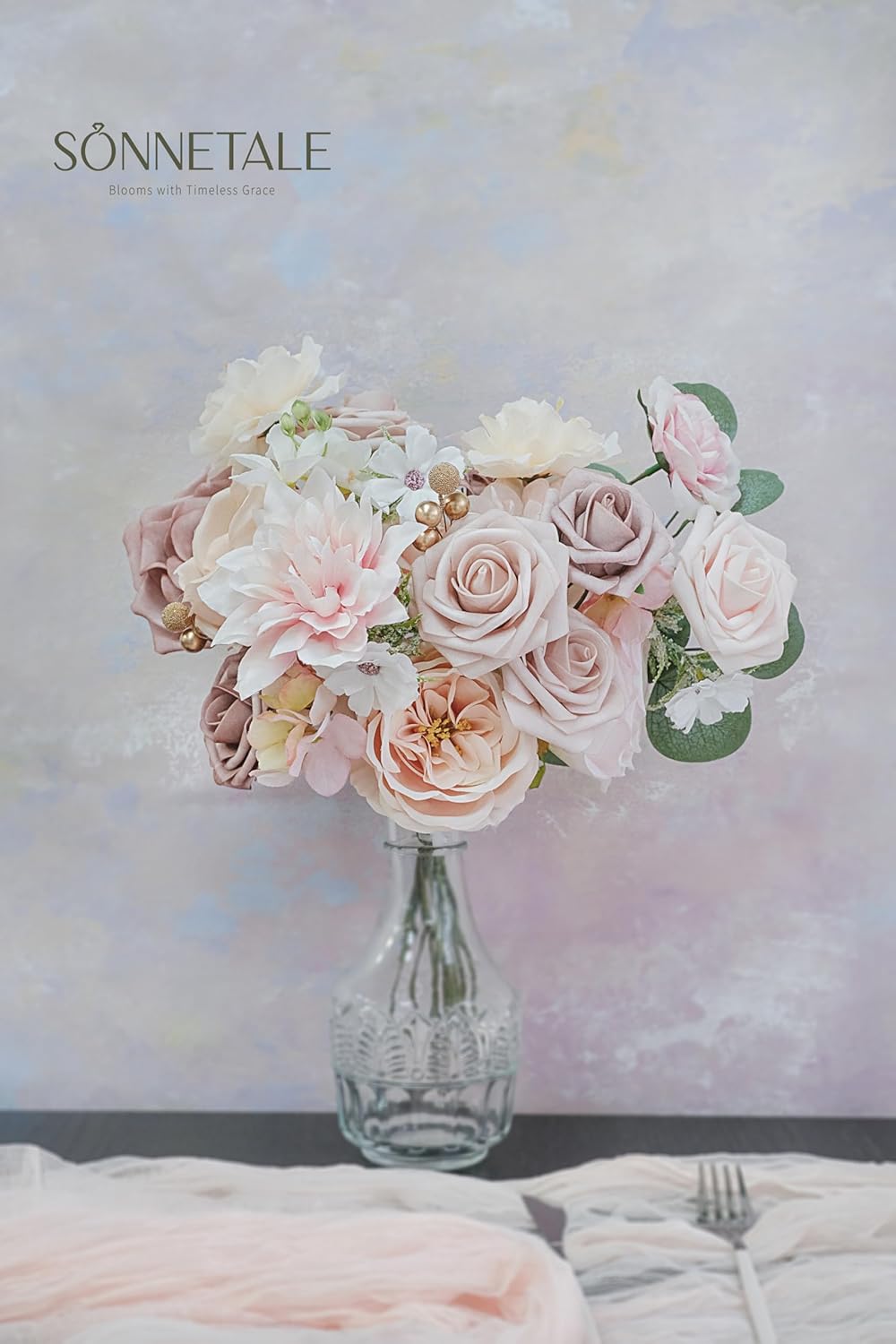 Chic Artificial Flowers Fake Silk Poppy Peony Faux Foam Roses Combo for DIY Wedding Bouquets Centerpieces Arrangements Bridal Shower Party Home Decorations (Home Dusty Rose)