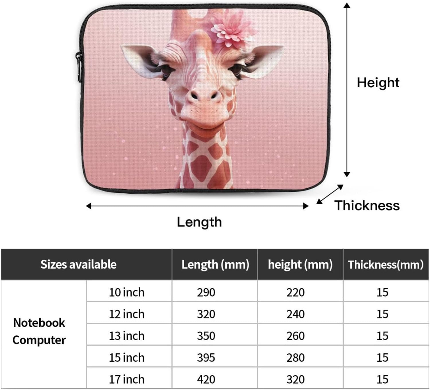 Pink Giraffe Laptop Sleeve Bag 10 Inch, Waterproof Shockproof Laptop Case Bag Computer Skin Bags Lightweight Tablet Carrying Case image 4