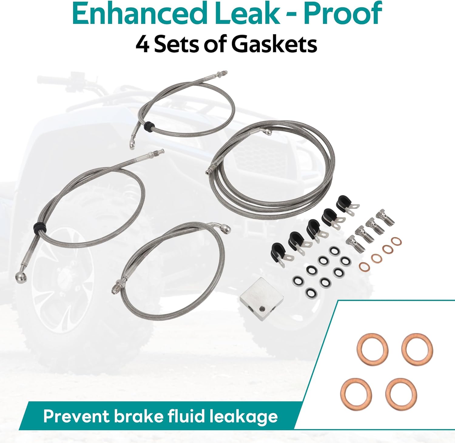 For Arctic Cat ATV Brake Line Kit, Front Braided Stainless Steel Brake Hose, Replaces For 1502-015, with Leak-Proof Crush Washers
