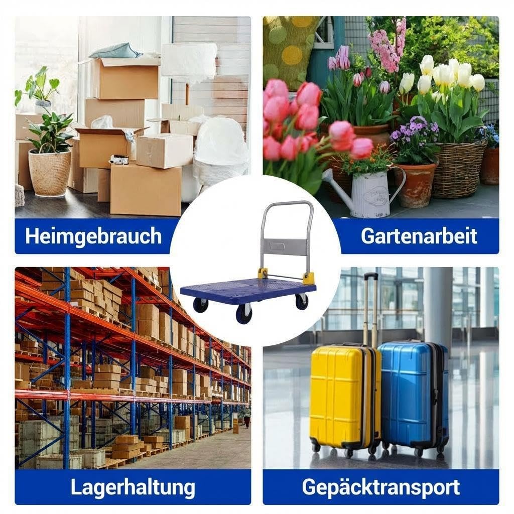 GarveeTech Plattformwagen Klappbar 600kg, 89x59cm Schwerlast Transportwagen | 360° Leichtlaufrollen, rutschfeste Oberfläche, für Lager & Werkstatt, ergonomischer Griff, platzsparend, stabil, robust
