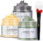 ANAI RUI 3 Pcs Spa Facial Mask Set- Dead Sea Minerals Mud Mask - Turmeric Clay Mask - Green Tea Facial Mud Mask, Blackheads & Oil Control Relaxing Spa Gift Set Self Care for Women Teens 2.5 oz Each