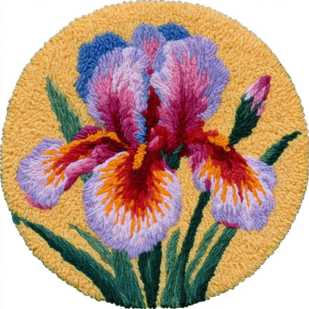 AMBATTERY Round Shape Latch Hook Kits Rug,Iris Flowers