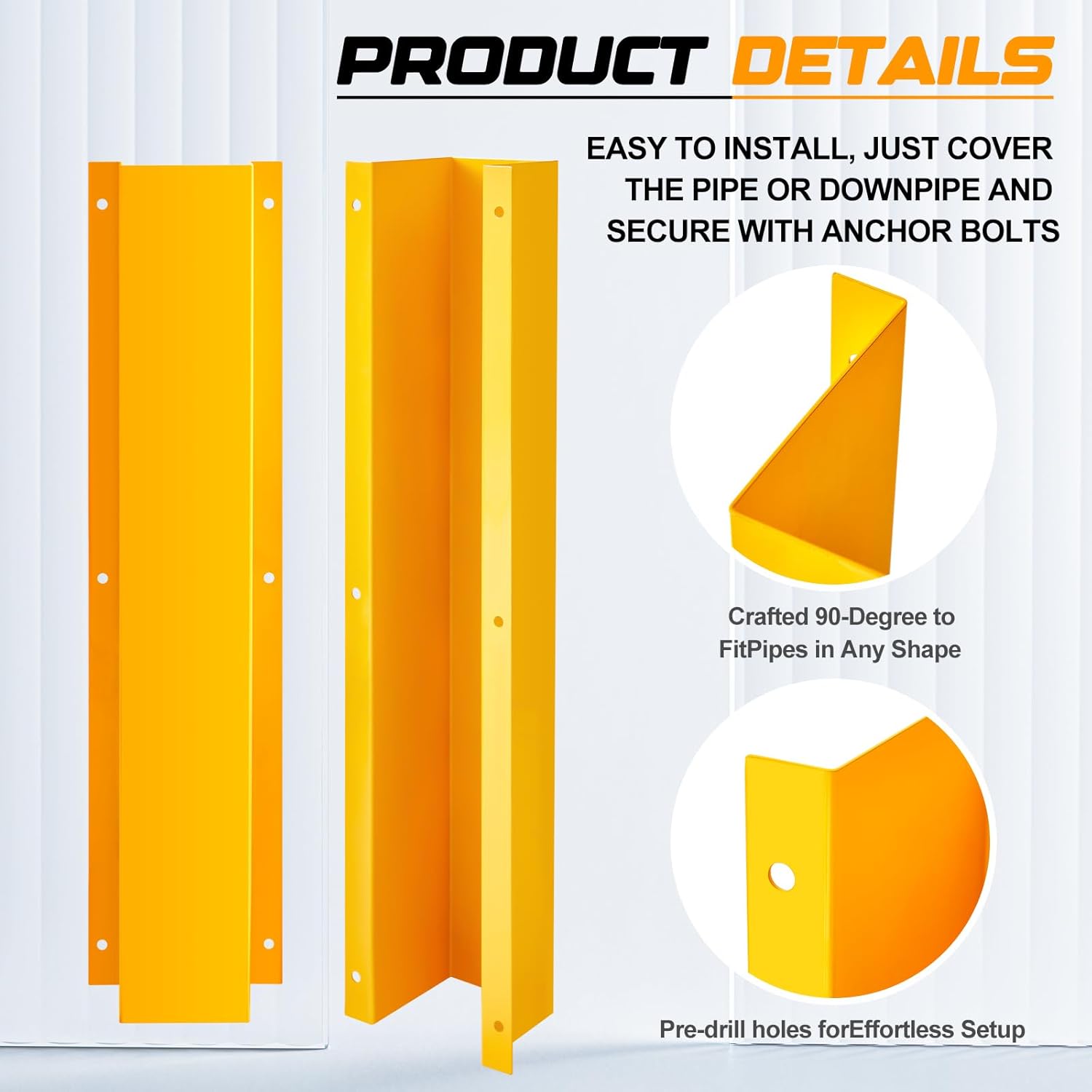Zonon Pipe and Downspout Protector Carbon Steel Downspout Guard 39"h x 9"w x 6"d, Yellow