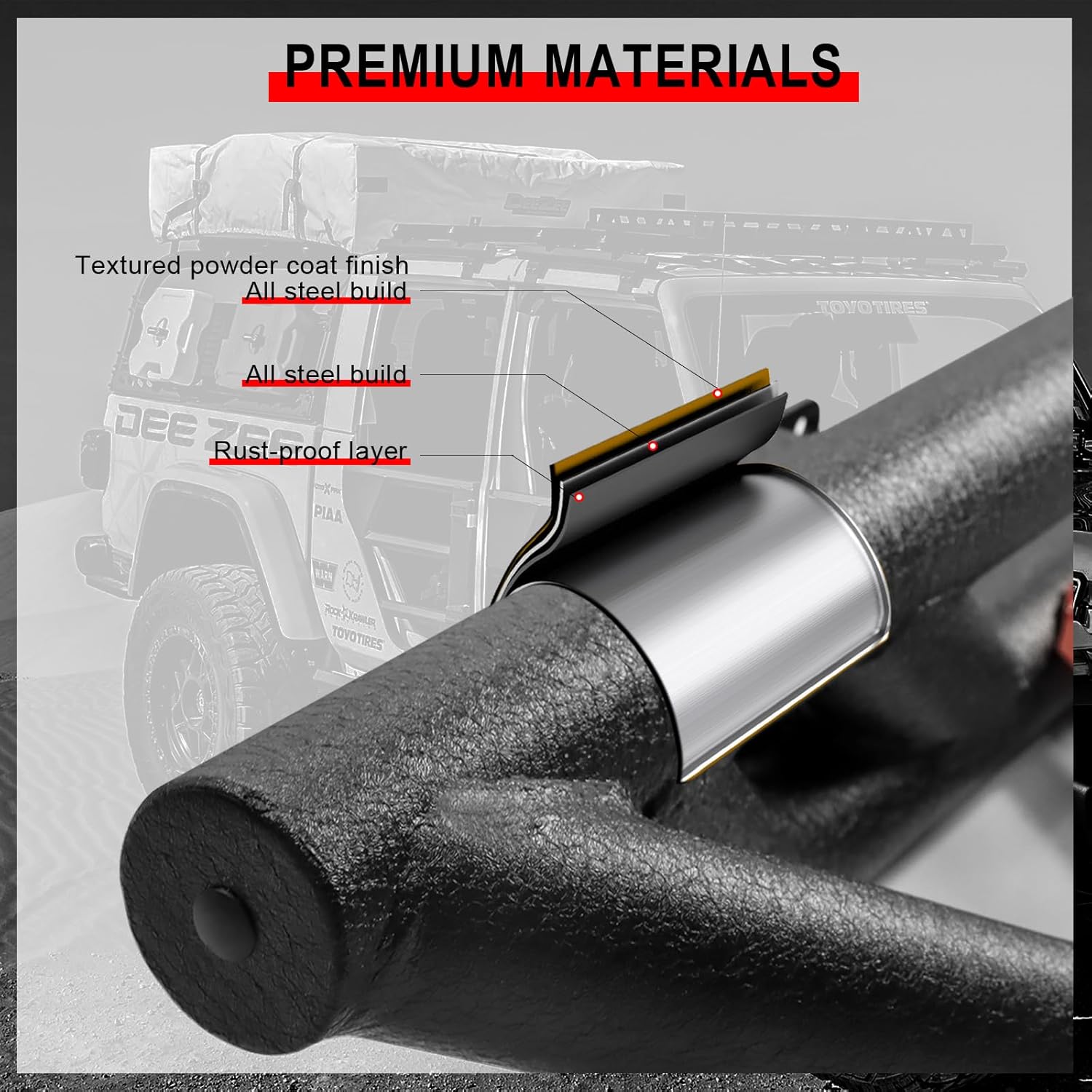 YEEGO DIRECT Running Boards Side Steps for 2018-2026 Wran-gler JL Unlimited 4 Door, Wran-gler JL/JL Unlimited 4xe Plug-inhybrid, Powder Coated Nerf Bars Steel, Load Capacity 550lbs,Black Red